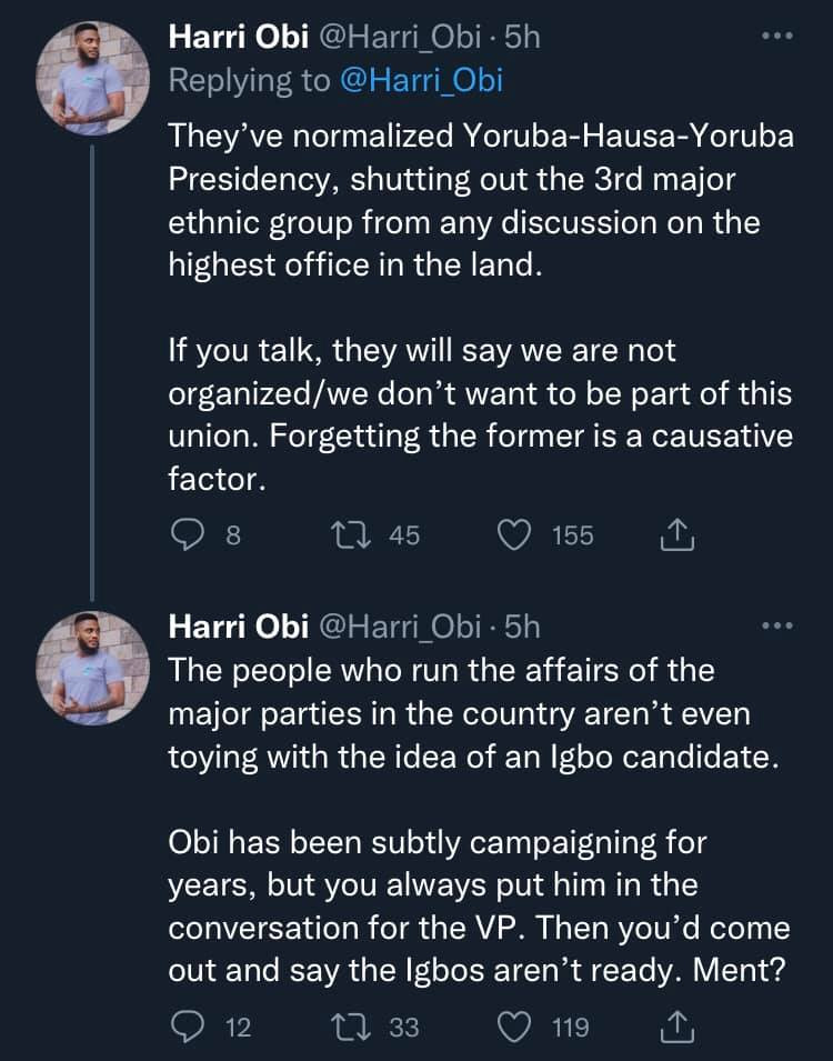 They've Normalized Yoruba-Hausa-Yoruba Presidency, Shutting Out The Third Major Ethnic Group From Any Discussion On The Highest Office - Mr Harri Obi Cries Out