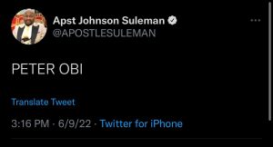 2023 Election: Apostle Suleman Drums Support For Peter Obi